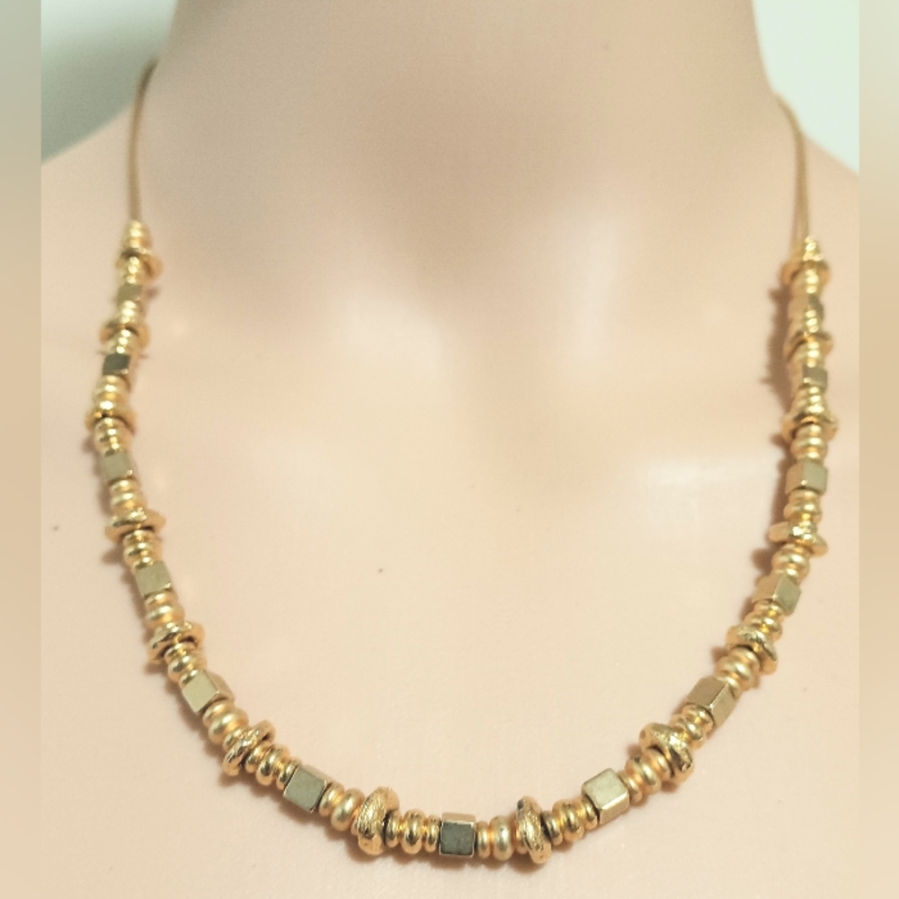 Gold Tone Mixed Metal Beaded Necklace with Extension